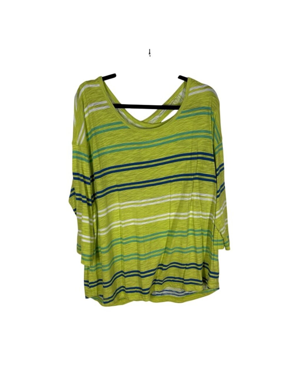 T By Talbots Women 2X Green Striped Cotton Blend 3/4 Sleeves Cross Back Top - Picture 3 of 11